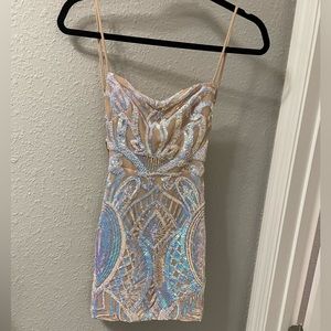 Lucy in the Sky Starstruck Strappy Dress in Nude Iridescence XS